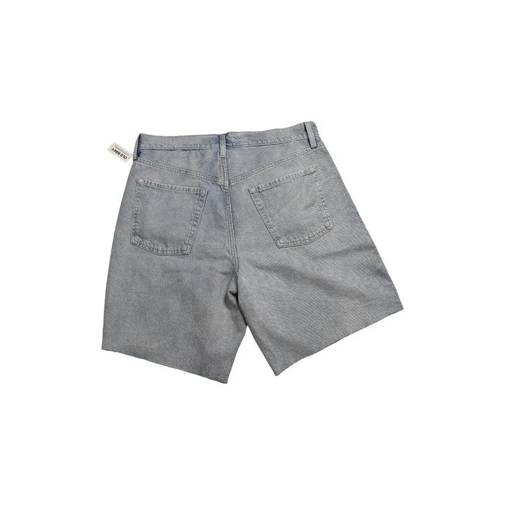 Old Navy Baggy Denim Shorts Womens 12 Light Wash Blue Embroidered Mid Rise NEW